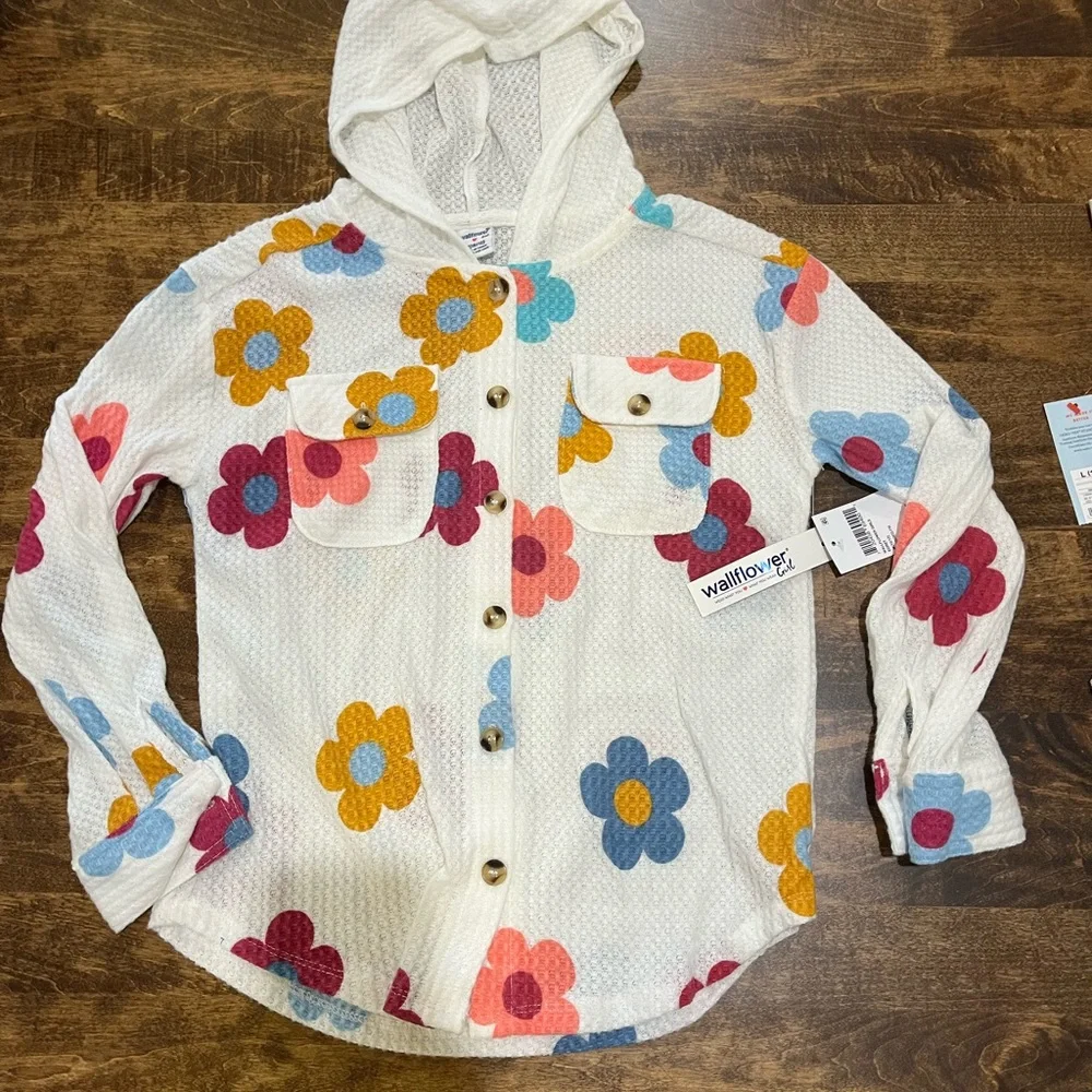 Floral Kids Hoodie button up thermal with Multicolor Flowers and grey leggings